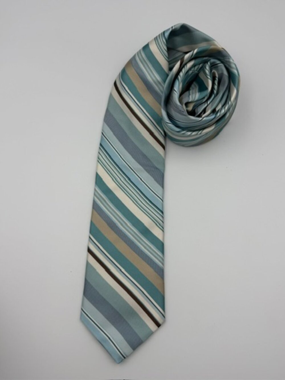 Ted Baker London 100% Silk Tie Hand Tailored Striped Ocean vibe, teal tan etc